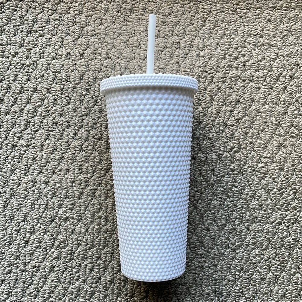 White 24oz Geo 3D Rigged Surface Double Wall Tumbler With Straw Included